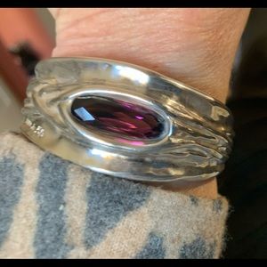 Silver and Amethyst Western Bracelet leather band